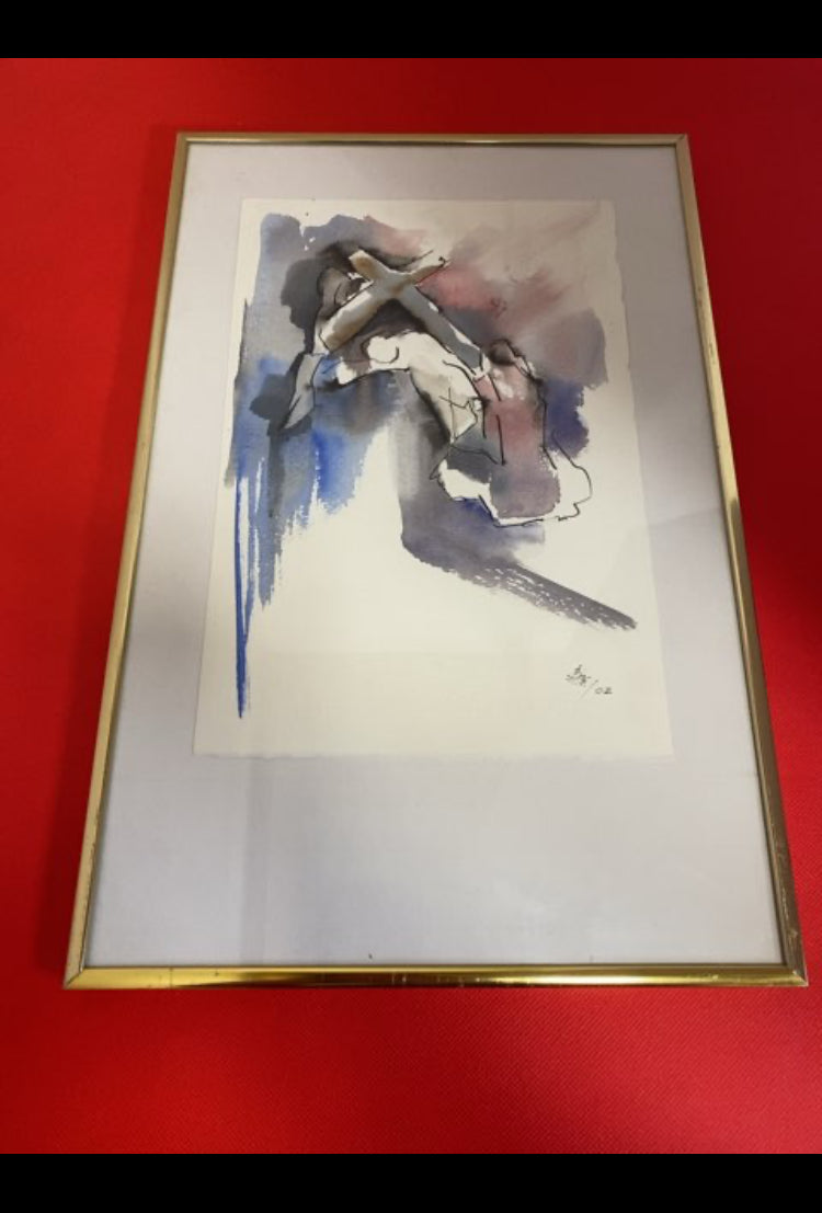 Akvarel abstrakt med kors